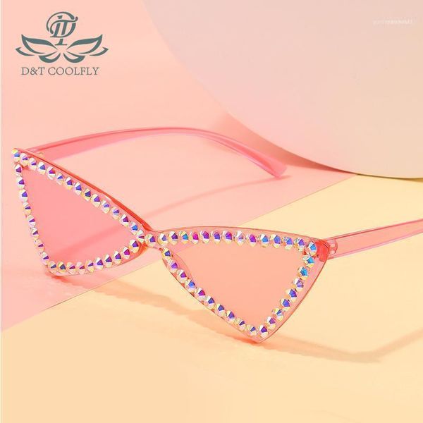 

d&t 2021 fashion cat eye sunglasses women luxury diamond colorful pc lens frame brand designer party uv4001, White;black