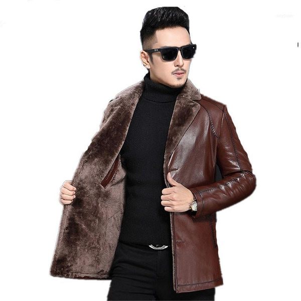 

men's leather & faux winter jacket men natural lamb fur coats plus size coat 5xl 6xl mens genuine sheepskin jackets long my7641, Black