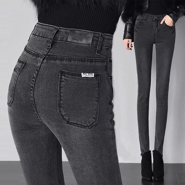 

women's jeans 2021 pencil leggings autumn and winter korean black gray skinny high waist slim pants, Blue