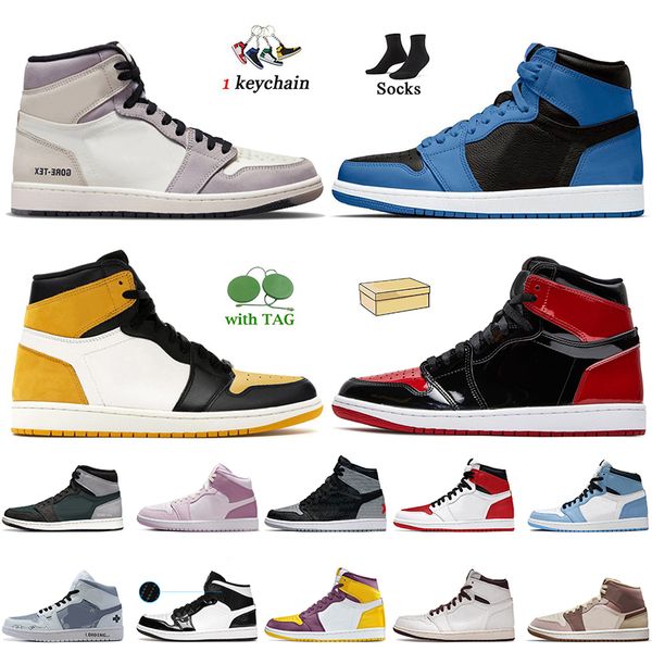 

sport basketball shoes for women men jumpman 1 1s patent bred yellow toe element gore-tex sail light bone dark marina blue ts fragment sneak, White;red