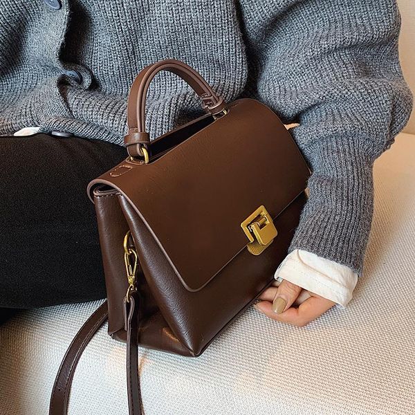 

evening bags vintage pure color tote bag 2021 fashion quality pu leather women's designer handbag high capacity shoulder messenger