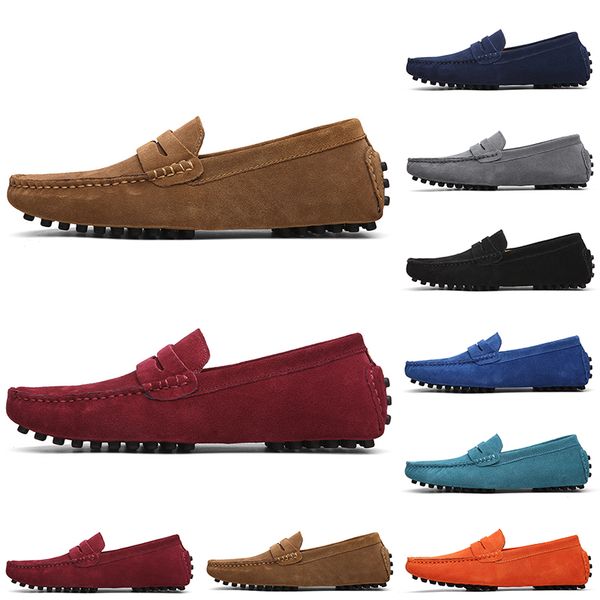 

men quality dress good non-brand suede shoes black light blue wine red gray orange green brown mens slip on lazy leather shoe s736 s321 s