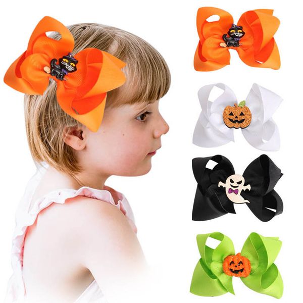

girls hair accessories hairclips baby bb clip kids barrettes clips ribbon childrens 4 inch bow bowknot cartoon halloween b7142, Slivery;white