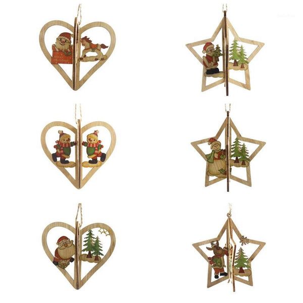 

christmas decorations 6 pcs wooden tree ornaments 3d hanging heart star party home