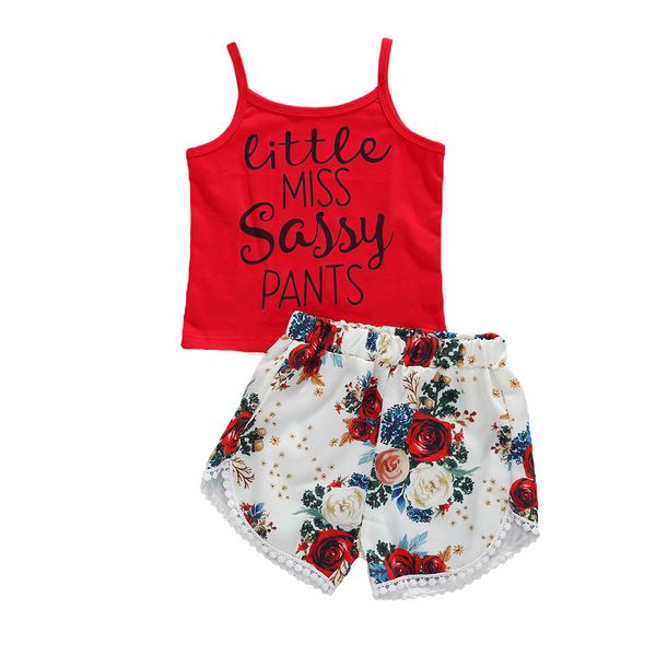 

0-4y summer lovely toddler baby girls clothes sets letter sleeveless vest +shorts 2pcs outfits, White