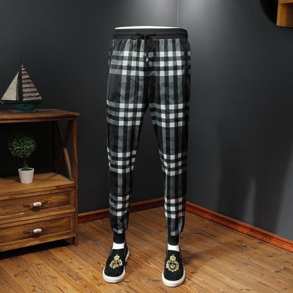 

men's pants summer 2021 high-end fashion business plaid print casual, Black