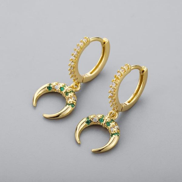 

hoop & huggie vintage ethnic colorful earrings shiny crystal paved crescent moon zirconia charming earring piercing jewelry for women, Golden;silver