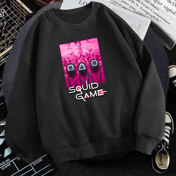 

men's hoodie, squid printed men's sportswear, round neck and harajuku cartoon printing, autumn and winter hip-hop street cloth, Black