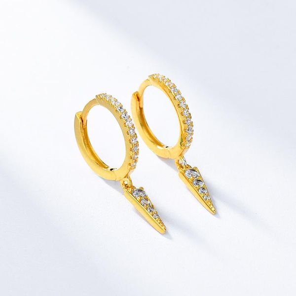 

hoop & huggie green purple earrings s925 sterling silver cone type plated 18k gold zircon stud for fashion girl fine jewelry gift, Golden;silver