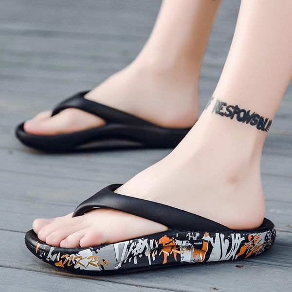 

slippers style flip flops men outdoor wear beach sandals with thick bottom and large size for shoes 2021, Black