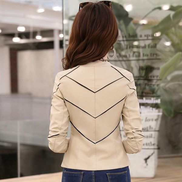 

women's leather & faux jacket 2021 women red korean short pu coat spring autumn slim abrigo mujer pph564, Black