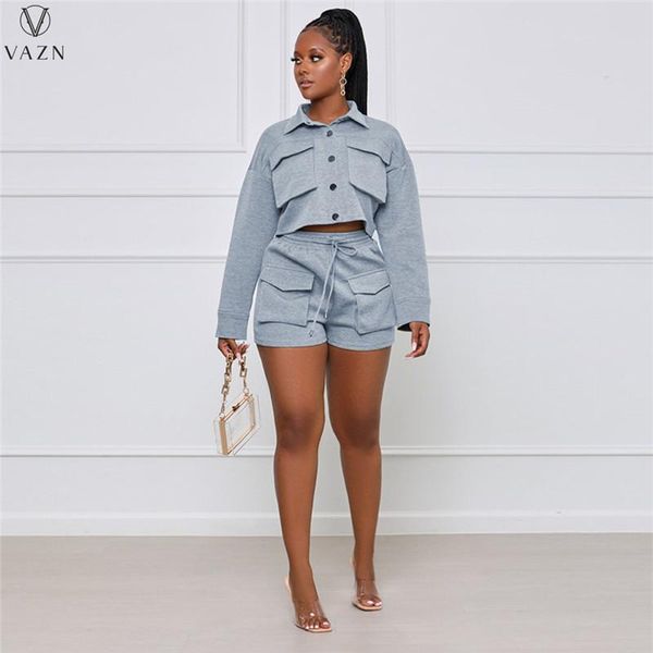 

women's tracksuits vazn 2021 early autumn high-end set young solid elegant casual overalls full sleeve short pants slim women 2 piece, Gray