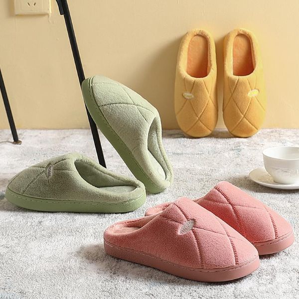 

slippers winter women home non-slip letter printing shoes soft cotton plush house indoor couples, Black