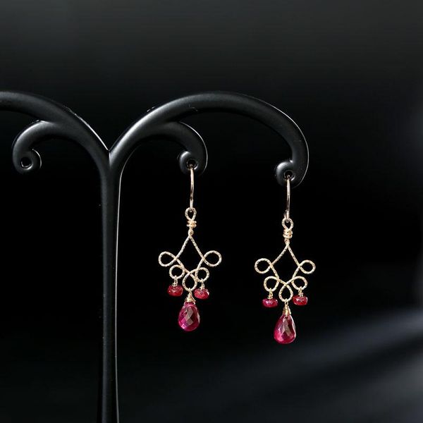 

dangle & chandelier dmbs387 14k gold injection genuine gemstones faceted ruby earrings natural authentic gift for girlfriend, Silver