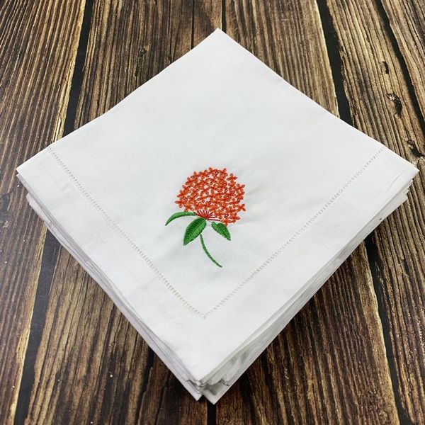 

table napkin wedding napkins white hemstitched linen with color embroidered floral dinner 20x20-inch