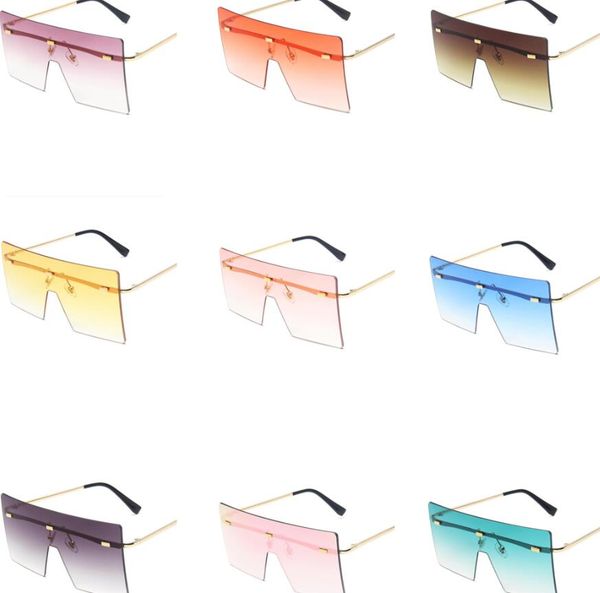 

ladies metal one piece frameless retro square sunglasses street fashion luxury brand design sunglasses women summer beach sunshade driver go, White;black