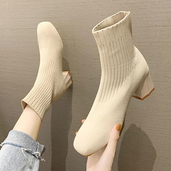 

boots women's socks winter knitting all-match small short fashion female high-heeled, Black