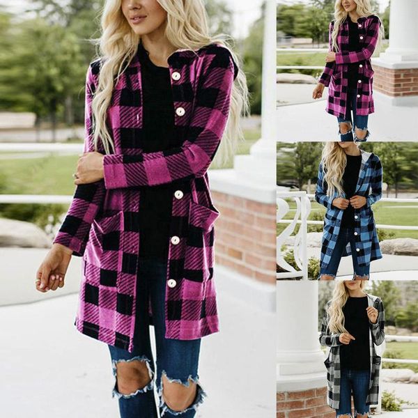 

women's jackets oversized plaid jacket coat vintage stylish pockets chic casual women 2021 fashion lapel collar long sleeve loose oute, Black;brown