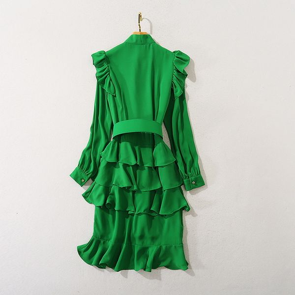 

dresses beautiful autumn fashion green women bow collar wide belt patchwork long sleeve a-line ruffle club, Black;gray