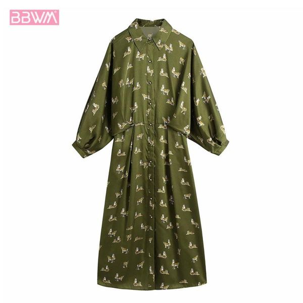 

casual dresses long-sleeved lapel animal print pleated design women's dress vintage slim waist chic female, Black;gray