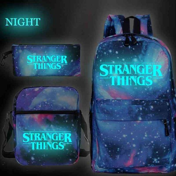 

stranger things 3pcs set luminous school bags for teenager boys girls knapsack women men mochila backpacks