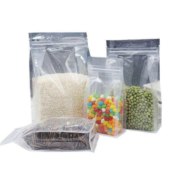 Clear + Silver Foil Zipper Seal Eight Sides Sealing Packing Bags 50pcs / lot Confezione di caffè e tè Confezione con chiusura a zip Borsa richiudibile a prova di odore