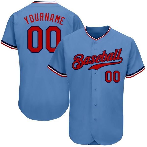 

custom light blue red-navy-0009 authentic baseball jersey, Blue;black