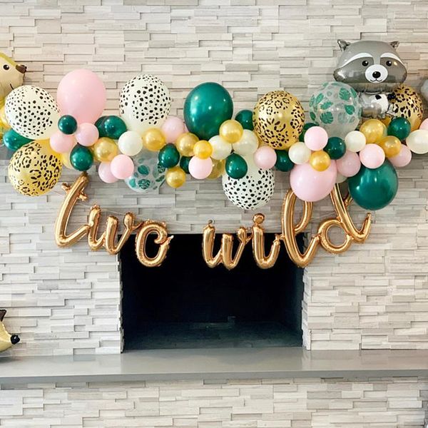 

wild one birthday party balloons decor palm leaf leopard animal safari jungle deco tropical hawaiian decorations decoration