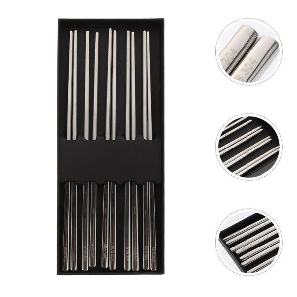 

chopsticks 5 pairs durable stainless non-slips reusable (silver)