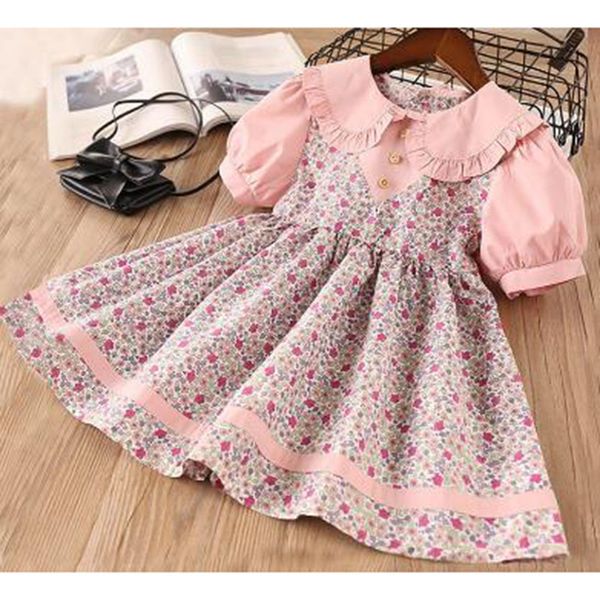 

baby girls short sleeve floral dresses summer kids girl princess clothing casual fashion 210521, Red;yellow