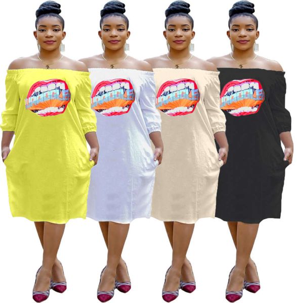 

2020 spring new urban leisure mapping four color one line collar dress, White