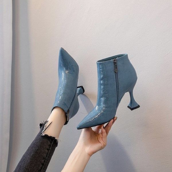 

botas femininas women classic blue pu leather back zipper pu leather high heel shoes winter boots a9241, Black