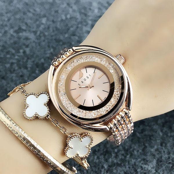

fashion brand quartz wrist watches women girl crystal dial metal steel band clock sw04, Slivery;brown