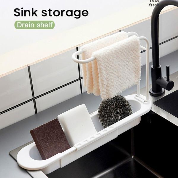 

sink shelf soap sponge storage basket rag towel hanger rack adjustable kitchen self draining holders tools & organization