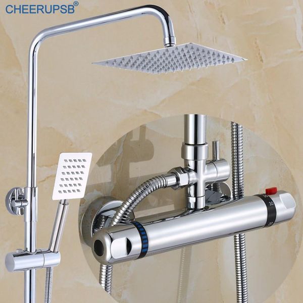 

inch rainfall thermostatic shower set bathroom wall mount stainless steel sprayer system brass bathtub bath faucet sets