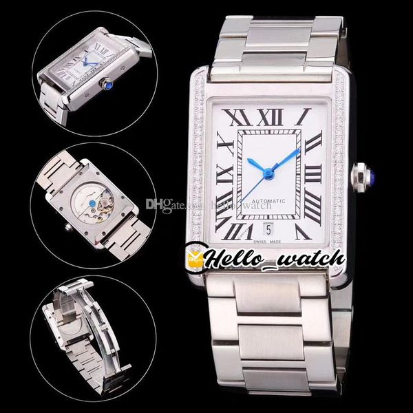 

solo watches 31mm w5200028 extra large a2813 automatic mens watch white dial black roma blue hands diamond bezel stainless steel bracelet he, Slivery;brown