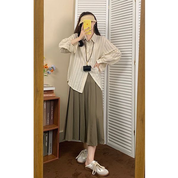 

skirts bust fashion student drs in autumn 2021 high waist slim dign a-shaped long sweet and spicy pleated skirt, Black