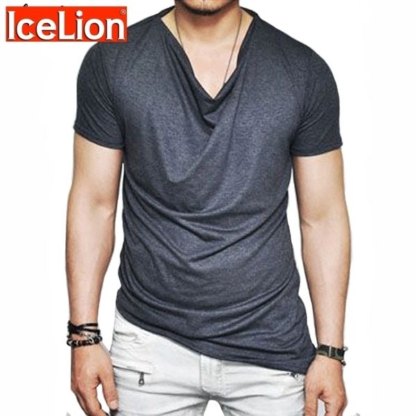 

icelion heap collar t shirt men fashion solid t-shirt hip hop streetwear men's summer casual short sleeve fitness tshirt 210329, White;black