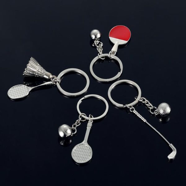

keychains 20 pieces/lot sports exercise car key chain badminton golf tennis table metal rings pendant, Silver
