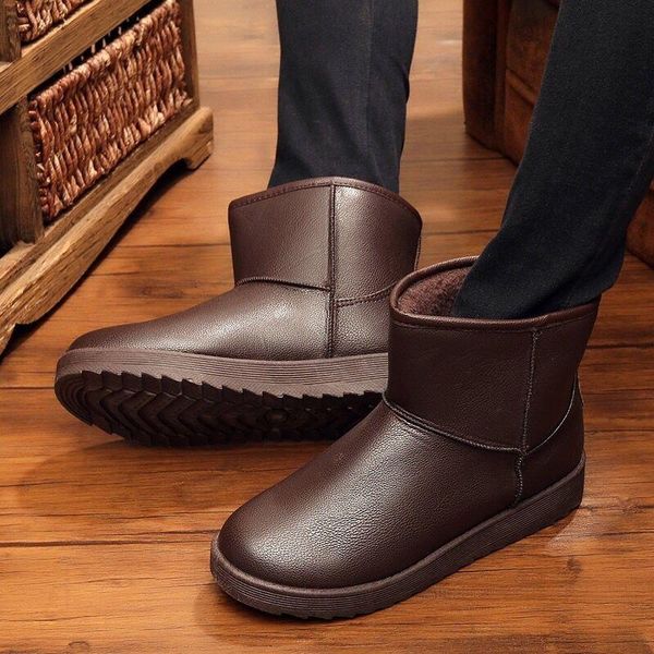 

boots men and women tall snow waterproof winter leather long brand warm outdoor shoes size, Black