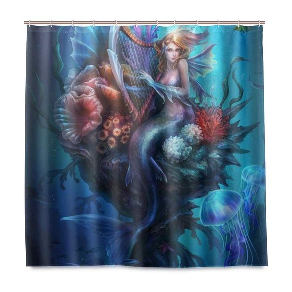 

shower curtain,decorative vintage mermaid art bath curtain closet curtain home bathroom decor cloth fabric set with hooks