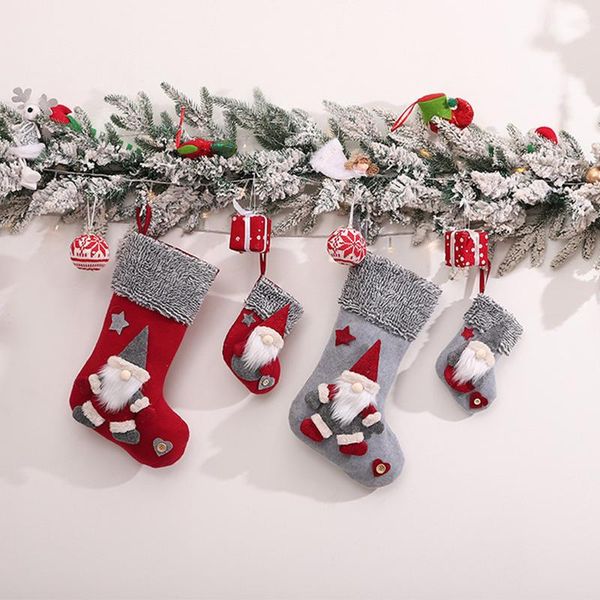 

christmas decorations stockings with santa claus xmas candy gift bag fireplace tree hanging decoration year pendant home decor