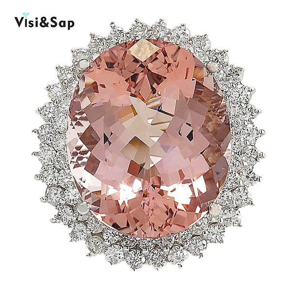 

wedding rings visisap super large oval zircon for women luxury big stone accessories white gold color ring wholesale jewelry b2391, Slivery;golden