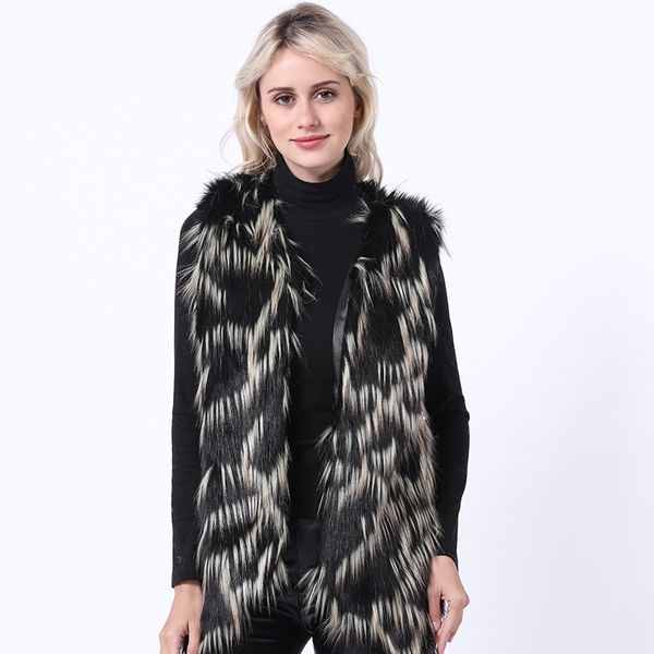 

station imitation fur fox long vest female diamond coat special price slim fit, Black