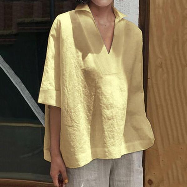 

women's blouses & shirts plus size fashion cotton linen blouse loose v-neck tee casual summer ladies female women short sleeve blu, White