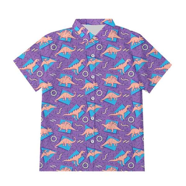 

ifpd eu size summer casual button shirt/men 3d print dinosaur cartoon shirt fitness short sleeve plus 210721, White;black