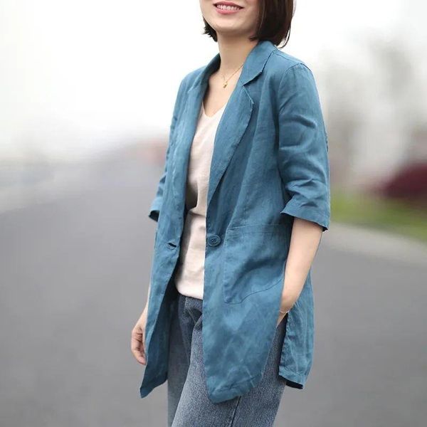 

women's jackets cotton linen thin suit women 2021 spring summer slim casual large size jacket korean coats, Black;brown