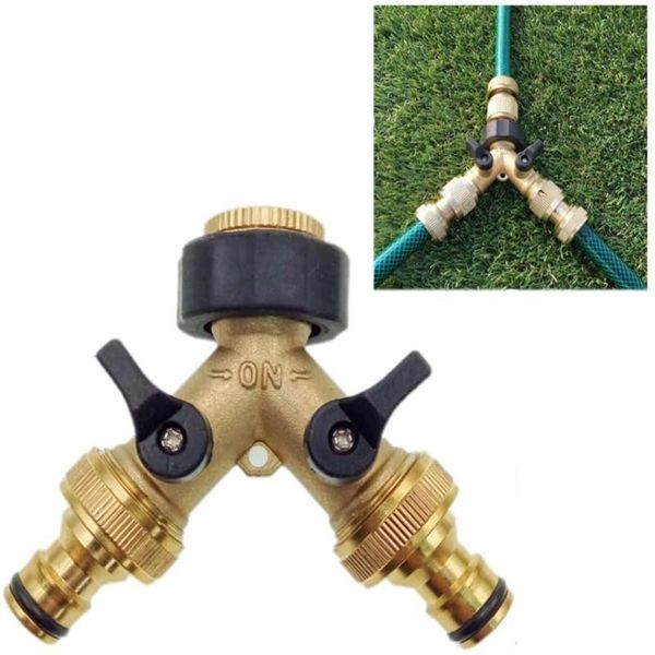 

watering equipments 2 way solid y valve garden hose connector splitter adapter with 3/4 heavy duty brass shut off quick