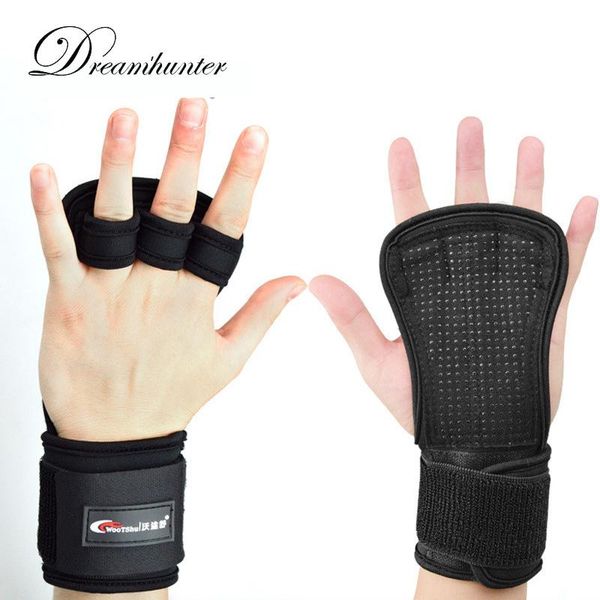 

wrist support 1piece weight lifting training gloves women men fitness sports body building gymnastics grips gym hand palm protector belt, Black;red