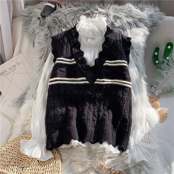

hoodies women's knitted vest, dress, v-neck sleeveless sweater, top, Black